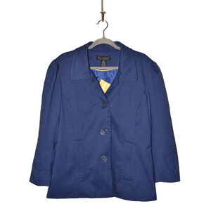 DIALOGUE NEW $97‎ Puff Shoulder Textured Button-Up Jacket in Blue Large